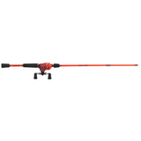 Profishiency Micro Sniper Red Spincast Combo with reel and rod, designed for freshwater fishing, top view of the red and black setup.