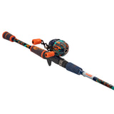 Youth spincast fishing rod with colorful NERF-branded reel and orange grips
