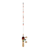 colorful cork-handle spinning rod with spin reel; P logo on reel knobs