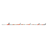 Fishing rod tip with colorful decorative wraps, orange thread accents and four line guides
