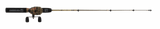 Side view of Profishiency Retro Dock Combo 34 inch fiberglass rod with EVA grip and baitcasting reel on light background