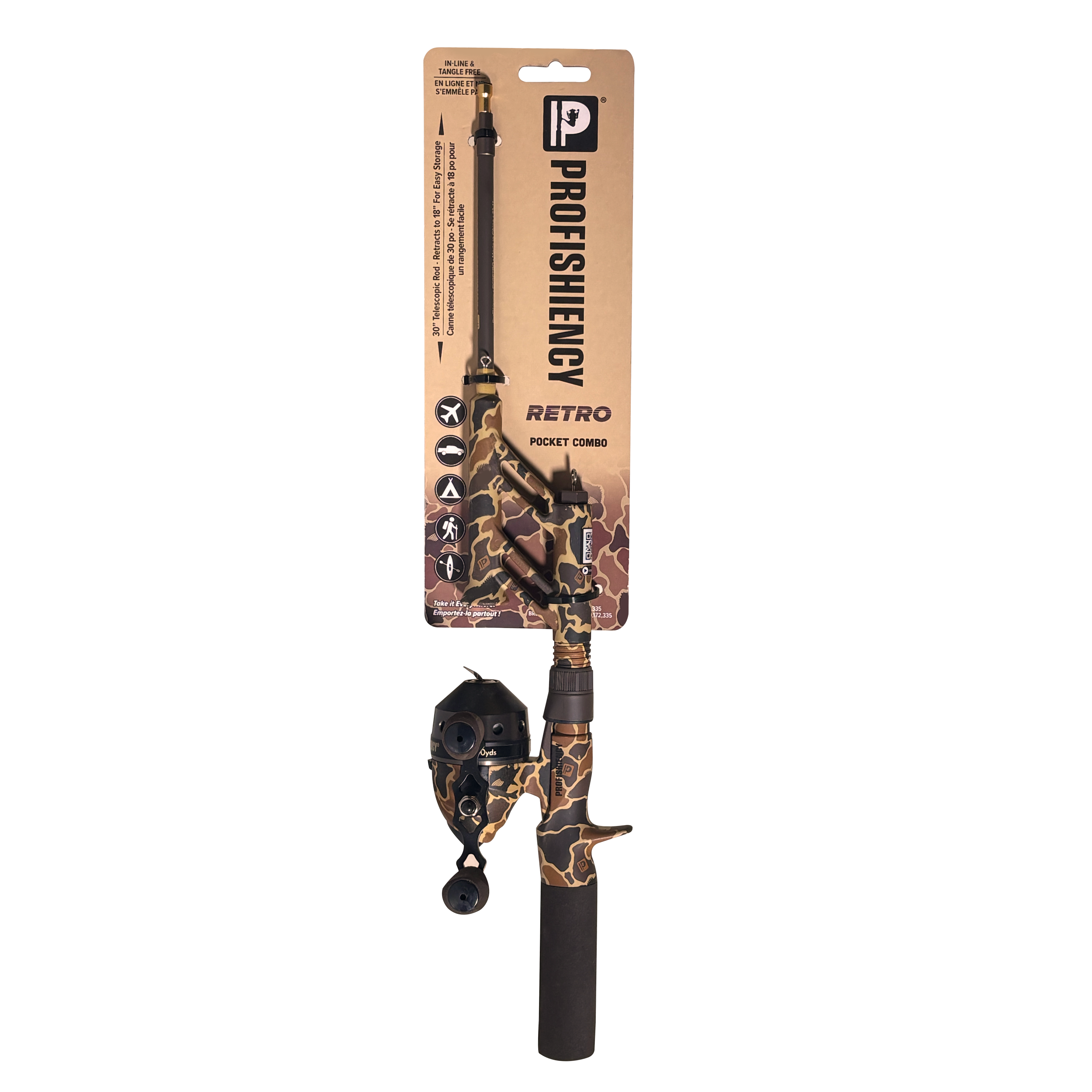 combo telescope fishing pole Set, 6.89ft Fishing Rod and Reel Combo, Carbon Fiber Telescopic Fishing Rod Kit with Spinning Reel, Fishing Pliers, Lip Gripper, Line, Lures for Beginner Angler (Black&Gold, 1PACK) The ultimate fishing set up to keep you in the action no matter what freshwater you find ProFISHiency Retro Camo Pocket Combo