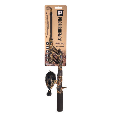 Profishiency Retro Pocket Combo spincast fishing combo with reel and rod, compact design, ideal for beginner anglers
