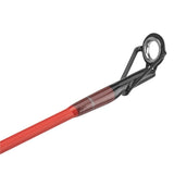 Red fishing-rod tip with single-foot metal guide on Sniper E Series blank