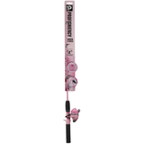Front view of Profishiency True Timber camo spincast dock combo showing pink reel, foam grips on white background