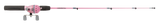 Pink PROFISHIENCY spinning rod with foam handle and small reel, full-length view