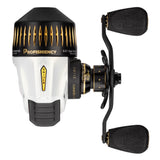 Profishiency SNIPER Spincast Reel in white with a top view, showcasing the compact design and fishing reel features.