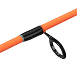 Close-up of Blaze Micro spinning rod showcasing the black guide ring on an orange rod blank against a white background