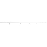 Side view of Profishiency 6 ft 3 in grey and white spinning rod showcasing line guides on white background