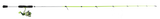 Side view of Profishiency Highkey Spinning Combo 6 ft 6 in two-piece rod and 3000 reel showcasing lime green accents, split EVA grips on gray background