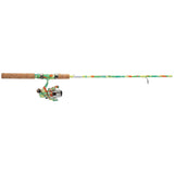 Krazy2 spinning rod and reel with cork handle and teal-orange floral pattern
