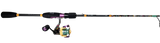 Side view of Krazy 3 Next Gen Spinning Combo showcasing patterned rod and gold and purple spinning reel on white background