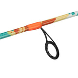 Close-up of Profishiency Krazy Next Gen spinning rod showing guide ring and colorful patterned blank on white background
