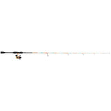 Krazy Next Gen Spin youth spinning rod, colorful patterned blank with attached spinning reel, side view