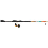 Krazy Next Gen spinning rod and matching spinning reel with orange-teal camo shaft and black foam handle