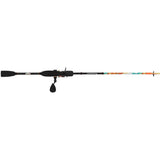 Side view of Profishiency Next Gen Krazy Black spinning combo with black grips, spinning reel, and orange-blue rod blank