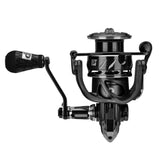 Profishiency A12 Magnesium Spinning Reel in charcoal silver with detailed view of the reel's body and spool.