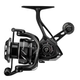 Profishiency A12 Magnesium Spinning Reel in charcoal silver, showcasing the reel's exterior with a sleek, lightweight design.