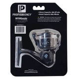 PROFISHIENCY packaging (ANYTHINGpossible) showing TINYSPINBLK-C reel; Mono Capacity 4lb/67yds, Braid Capacity 6lb/49yds