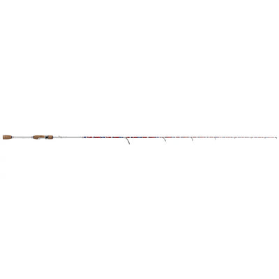 Profishiency Krazy Americana spinning rods displayed with colorful handles and fishing reel attachments on a fishing boat.