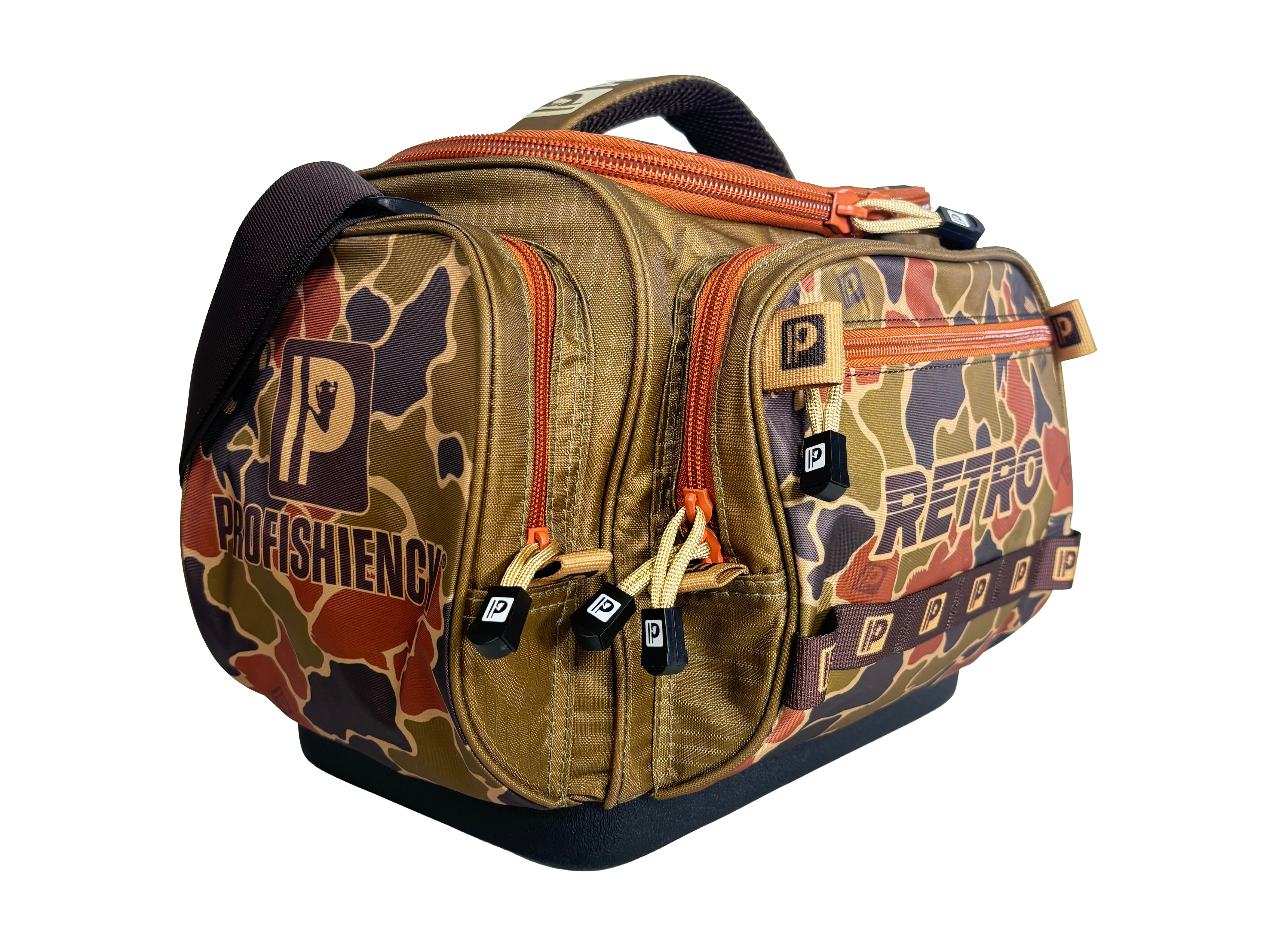 2nd hand tackle bags RI Club Bag and molle webbing for clipping on accessories ProFISHiency Retro Camo Tackle Bag