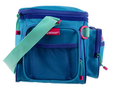 Blue-green tackle bag with mint strap and front mesh pocket; tag reads PROFISHIENCY®