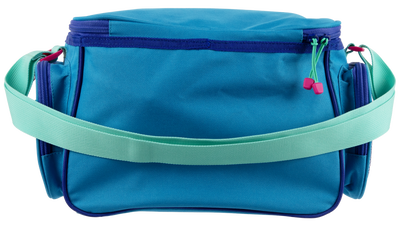 Front view of Wild Child tackle bag showcasing Profishiency logo, patterned front pocket, and purple trim on white background