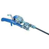 Angled view of Blue Kid Casters tangle-free youth fishing kit