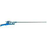 Side view of Kid Casters Blue Tangle Free 34 inch kids inline rod and pre spooled reel combo on white background