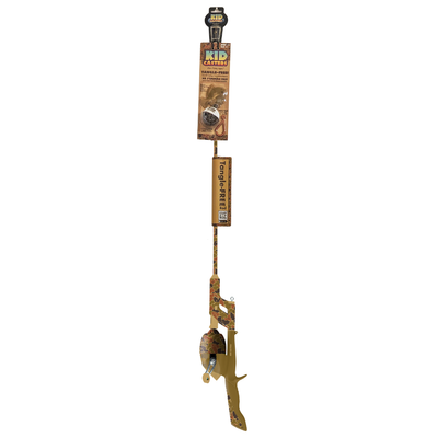 Angled view of Profishiency Retro Green Tangle-Free Combo, 34in rod with pre-spooled spincast reel on white background