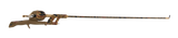 Side view of Retro Green Tangle-Free Combo fishing rod and reel showcasing camo-pattern tangle-free pole and integrated reel on white background
