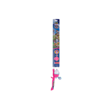 Full-length front view of Paw Patrol girls youth fishing pole with pink push-button reel and character packaging on white background